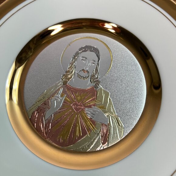 Chokin Collection Jesus Sacred Heart Gold-Rimmed Decorative Plate - Picture 4 of 7